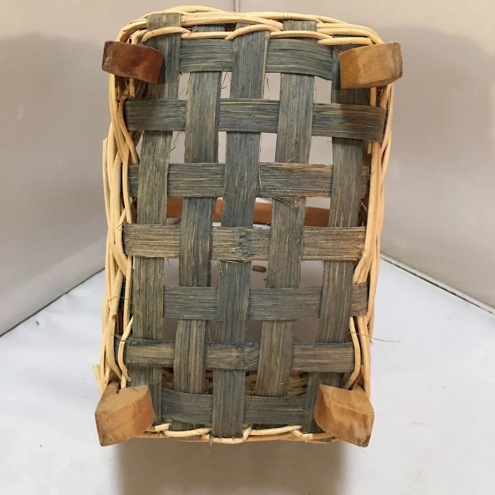 Woven Splint Basket Unisex Medium Natural Gray Footed Rustic Decor Cottagecore